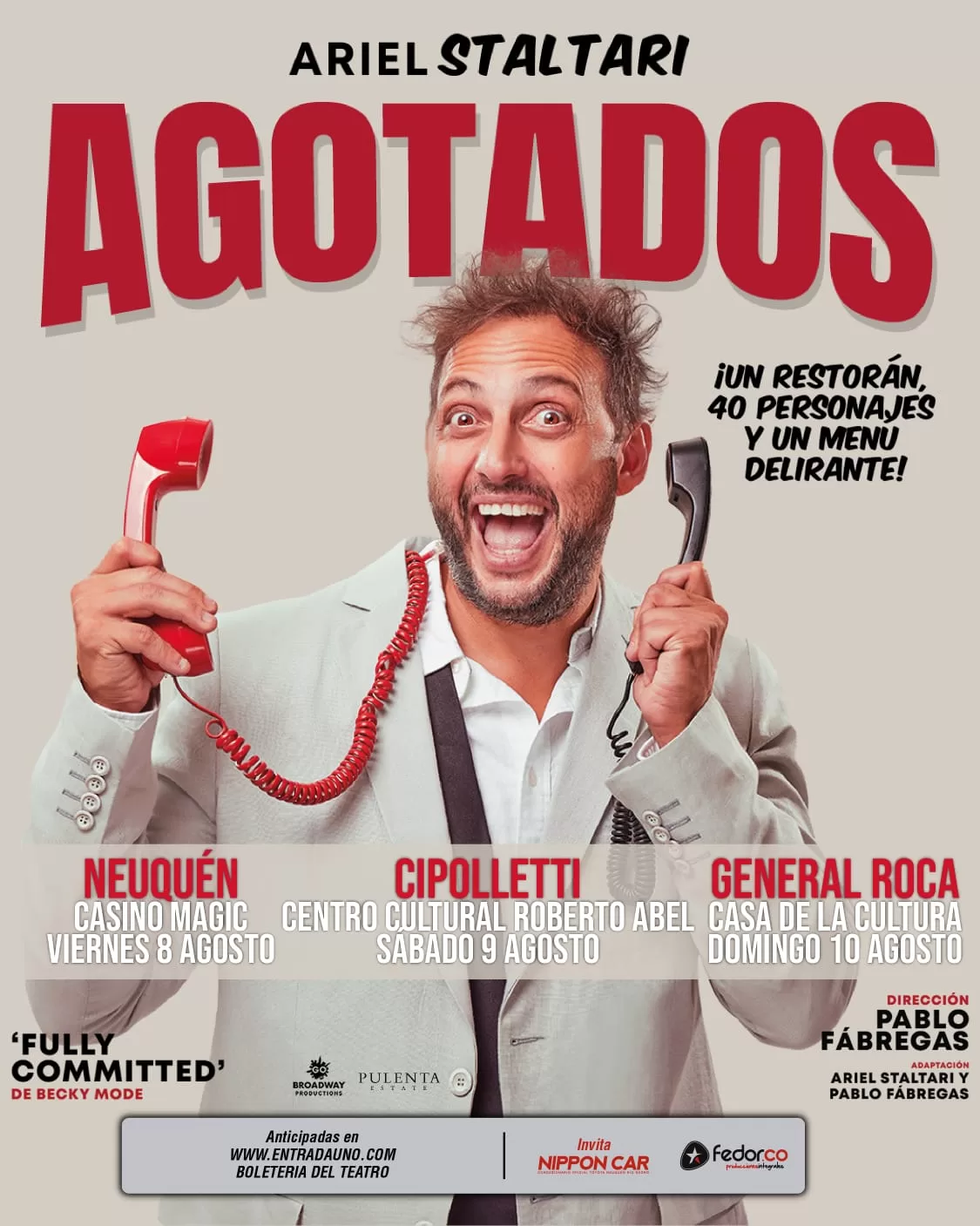 En este momento estás viendo Ariel Staltari llega a Neuquén, Cipolletti y Roca con su unipersonal «Agotados»: “Es una obra frenética pero divertida”