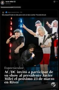 Lee más sobre el artículo Milei cayó en una fake news sobre una invitación de AC/DC para cantar en River
