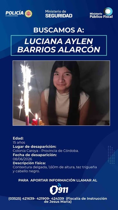 Buscan intensamente a adolescente desaparecida en Colonia Caroya, Córdoba